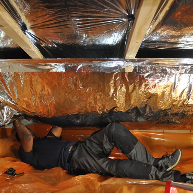 floor insulation with thermal cushions